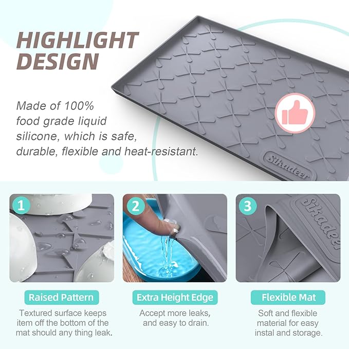 SIKADEER 37" x 19" Under Sink Mat Waterproof, Silicone Mat Kitchen Drawer Shelf - Image 4
