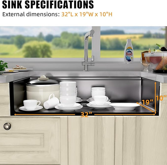 Undermount Kitchen Sink Stainless Steel 32x19 - Undermount Workstation Sink Single Bowl Commercial 16 Gauge Stainless Steel Kitchen Sinks Black