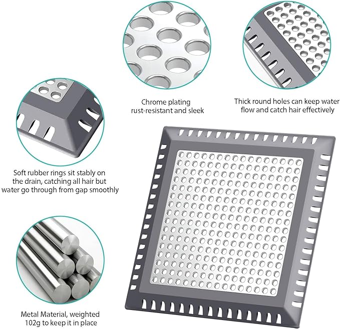 Hair Catcher/Drain Strainer/Shower Drain Cover for Bathroom Floor Drain, Stainless Steel and Silicone (Patented Product)
