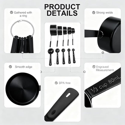 Bopei Measuring Cups and Spoons Set, Titanium-Plated Matte Black Stainless - Image 3