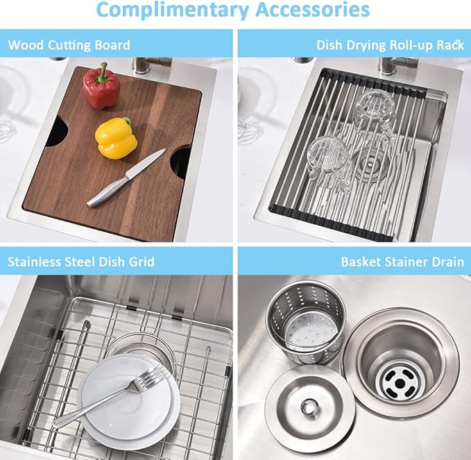 15 Inch Drop In Bar Sink Workstation-Bokaiya 15x20 Small Kitchen Outdoor Rv Sink Stainless Steel 16 Gauge Wet Bar Drop In Single Bowl Island Sinks with Cutting Board