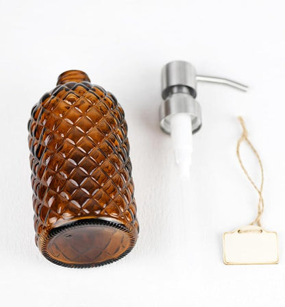 16 oz Diamond Pattern Glass Soap Dispenser, Kitchen and Bathroom Refillable - Image 5