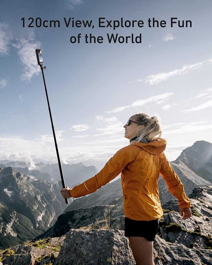 TELESIN 47" Extension Selfie Stick, Portable Handheld Invisible Monopod Pole for GoPro Hero 13 12 11 10 Insta360 X5 X4/DJI Osmo 360/Action 5 4 Pocket/AKASO Vlog Selfie Stick, Action Camera Accessories