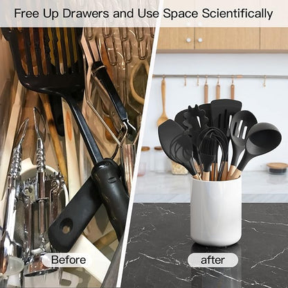 LATCHHOOK White utensil holder for Countertop, Glossy White Ceramic Utensil - Image 5
