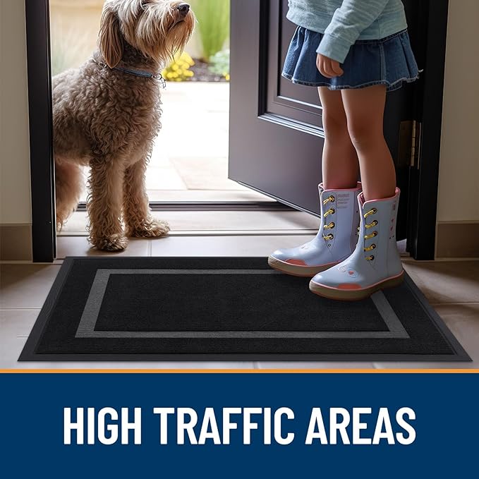 OLANLY Front Door Mat Indoor Outdoor Entrance, Waterproof All-Season, All-Weather Doormat, Sturdy Natural Rubber, Fade Resistant, Low Profile, Easy Clean Patio Porch Entryway Mat, 59x20, Black