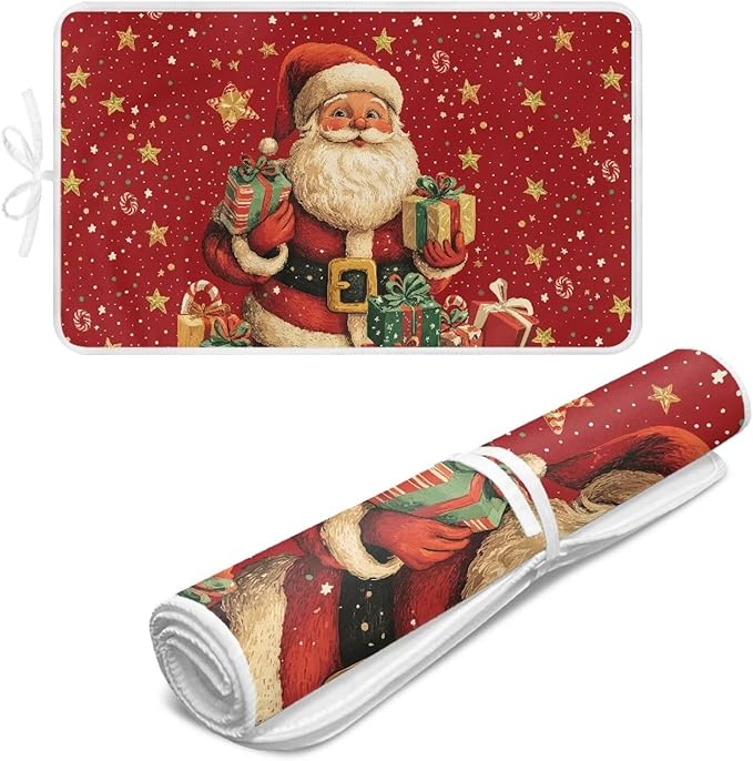 Ironing Mat Christmas Portable Ironing Pad Blanket for Table Top Heat Resistance Foldable Lightweight 32 x 16 Inch Santa Claus Small Ironing Pads for Washer,Dryer,Countertop