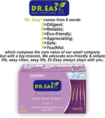 DR.EASY Dryer Sheets Plant Based Formula 252 Ct Fabric Softener sheets - Image 7