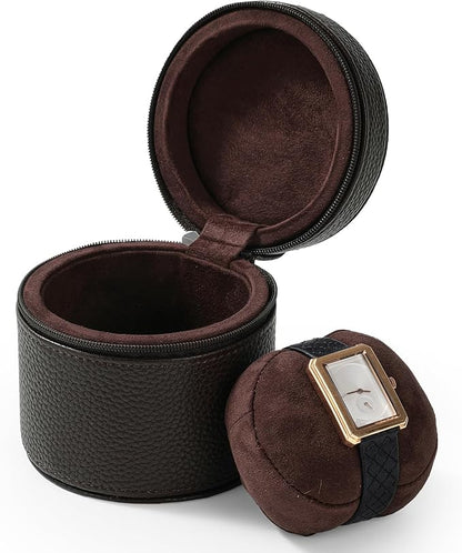 Oirlv Luxury Leather Watch Travel Case Single Watch Case with Removable Pillow(Brown)