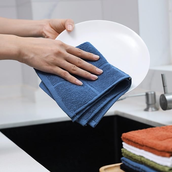 Glynniss Dishcloths Kitchen Highly Absorbent Dish Rags 100% Cotton Dish Cloths for Washing Dishes, Cleaning (Black White, 11x11)