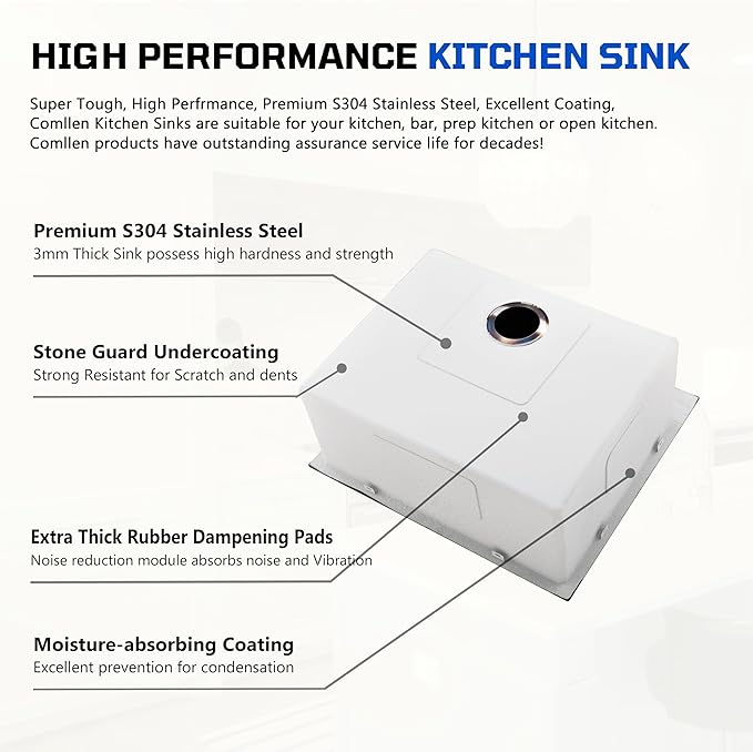 Comllen 25 x 22 Inch Drop In Black Kitchen Sink,Topmount 16 Gauge Stainless Steel Black Kitchen Sinks, 9 Inch Deep Utility RV Sink with Dish Grid and Basket Strainer