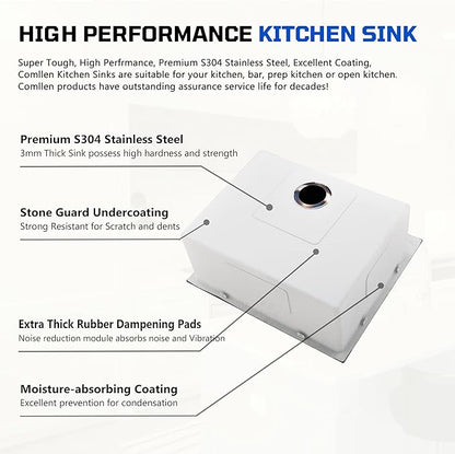 Comllen 25 x 22 Inch Drop In Black Kitchen Sink,Topmount 16 Gauge Stainless Steel Black Kitchen Sinks, 9 Inch Deep Utility RV Sink with Dish Grid and Basket Strainer