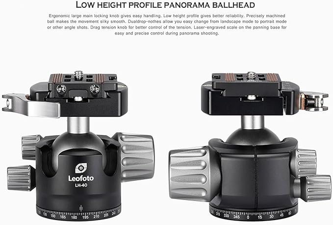 Leofoto Professional Camera Tripod, 63.4" Compact Carbon Fiber Tripod for DSLR Video Camcorder, 3 Leg Sections, 360° Ball Head, Max Load 20KG/44Lb (LS-323CX+LH-40LR)