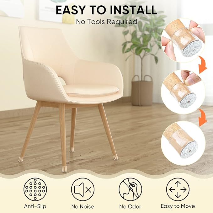 BALEINE 24 Pack Silicone Chair Leg Floor Protectors, Stool Leg Protectors Cap, Non-Slip Chair Leg Caps for Hardwood Floors (Clear & Small, 24 Pack)