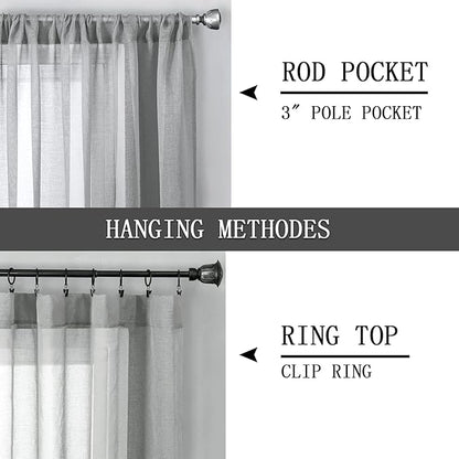 Tollpiz Short Sheer Curtains Linen Textured Bedroom Curtain Sheers Light - Image 5