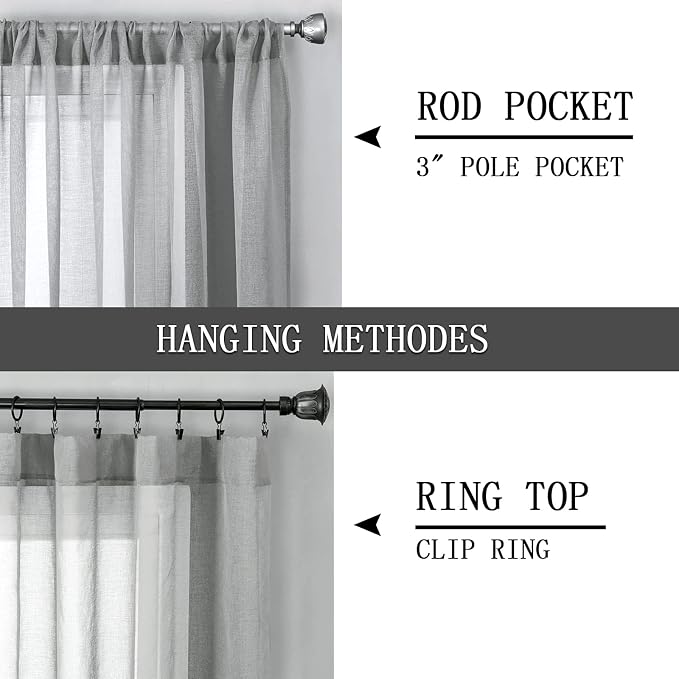 Tollpiz Short Sheer Curtain Linen Textured Living Room Curtains Sheer Light - Image 5