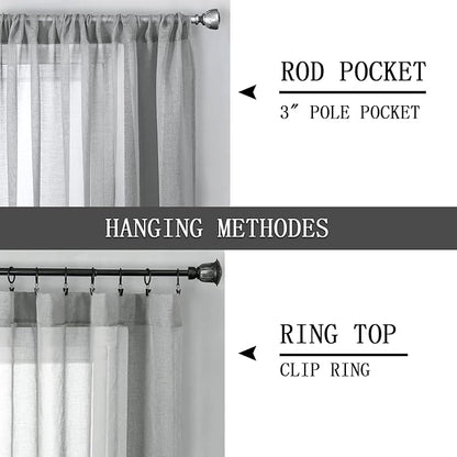 Tollpiz Sheer Curtain Linen Textured Bedroom Curtains Sheer Light Filtering Rod - Image 5