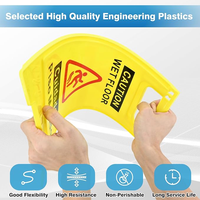 2 Pack Caution Wet Floor Sign, 17.5" Height, Bright Yellow, Double-Sided - Image 3