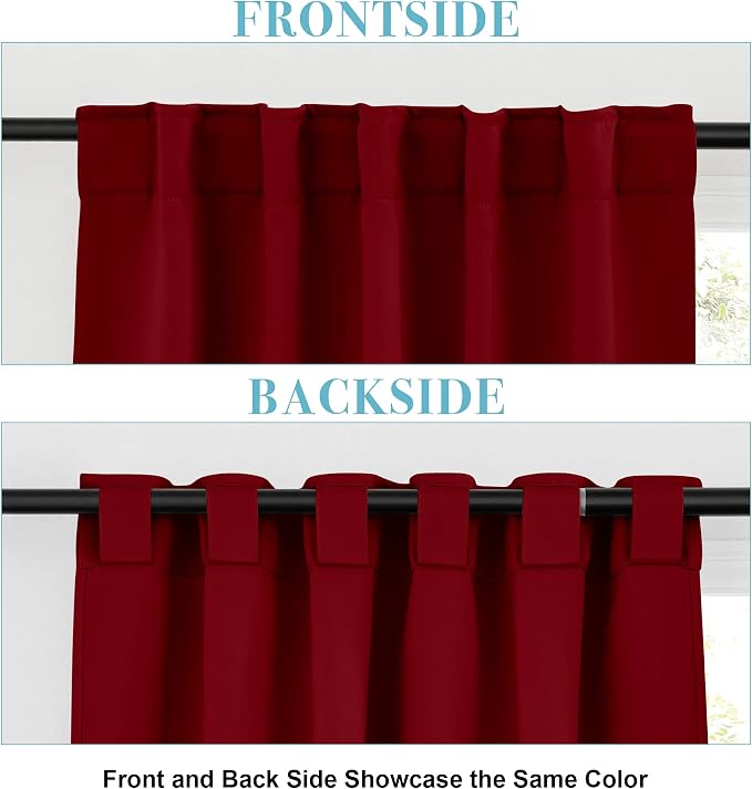 RYB HOME Living Room Curtains 63 inch Length, Burgundy Red, 2 Panels - Image 3