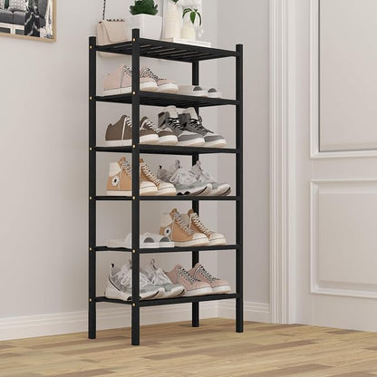 ROMGUAR CRAFT 6-Tier Bamboo Small Shoe Rack, Free Standing Wood Shoe Shelf - Image 2