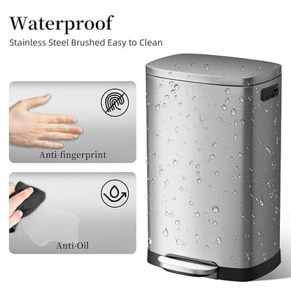 KdbK 13 Gallon Trash Can with Lid, 50L Fingerprint Proof Stainless Steel - Image 3