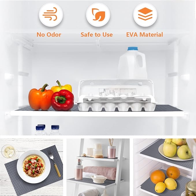 Shelf Liners for Kitchen Cabinets Refrigerator Liners Waterproof Kitchen Cupboard Liner Durable Plastic Drawer Mats EVA Material Non Adhesive Fridge Mats for Shelves - Gray 17.5 x 157.4 Inches