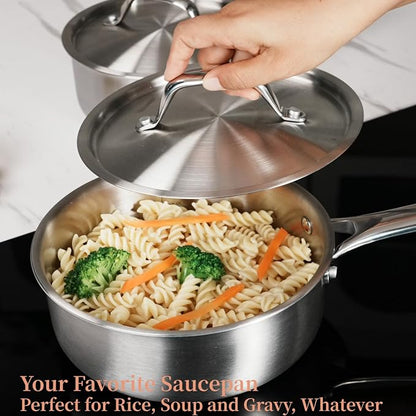 2 QT Saucepan with Lid, 3-Ply Stainless Steel Saucepan, Induction Compatible - Image 4