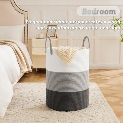 Laundry Basket, Woven Cotton Rope Laundry Hamper, 60L - Image 4