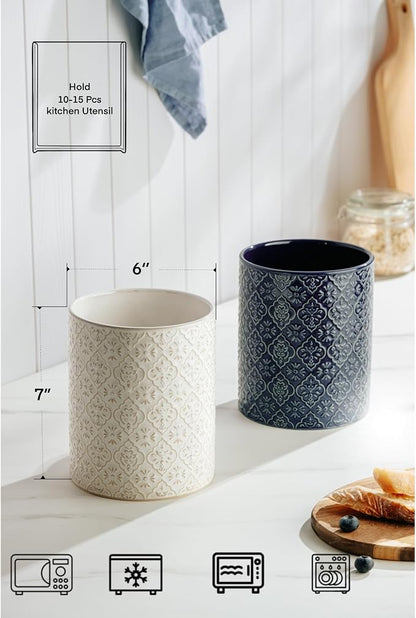 Kitchen Utensil Holder, 6x7 inch Large Ceramic Utensil Holder - Image 4