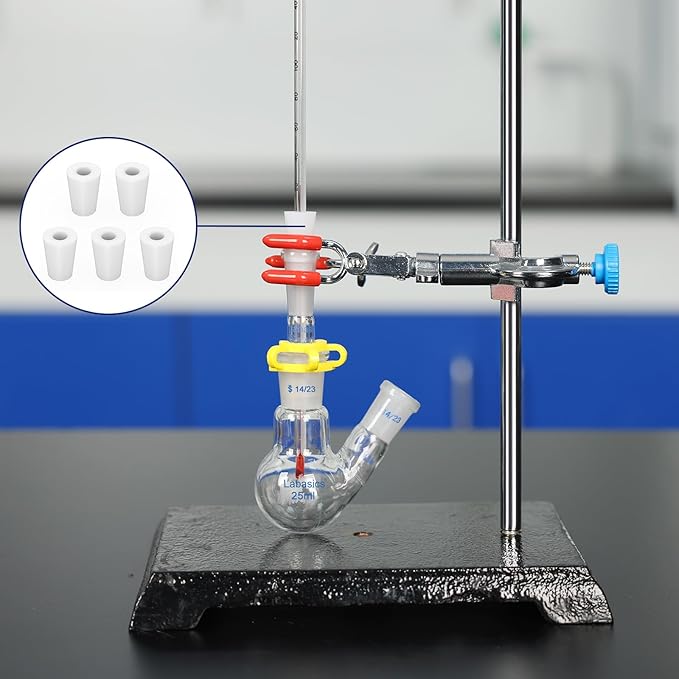 Labasics 5-Pack 8# Single-Hole Silicone Stoppers, White Tapered Lab Seal Stoppers with 0.31" Hole, Durable and Reusable Silicone Plugs for Laboratory Glassware, Airtight Sealing, and Experiments