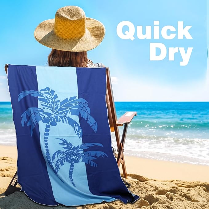 Large Beach Towel, 71" x 39" Oversized Lightweight Compact Quick Dry Sand Free Towel for Travel Swim Pool Yoga Gym Camping (Blue)