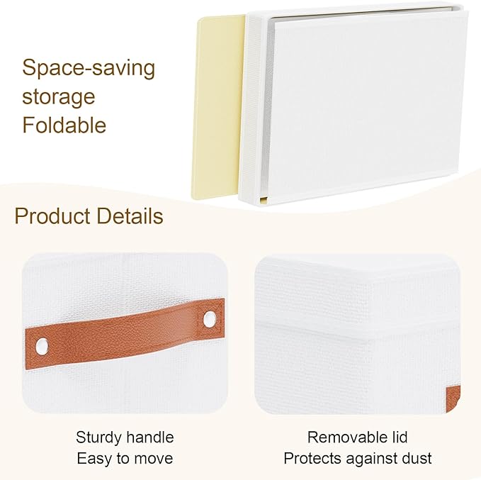 Fabric Storage Bins, Clothes Boxes for Shelves with Lids, 5 Pack Baskets for Organizing with Handles, Decorative Linen Closet Organizers, White, 16.5 x 11.8 x 10.2 Inch
