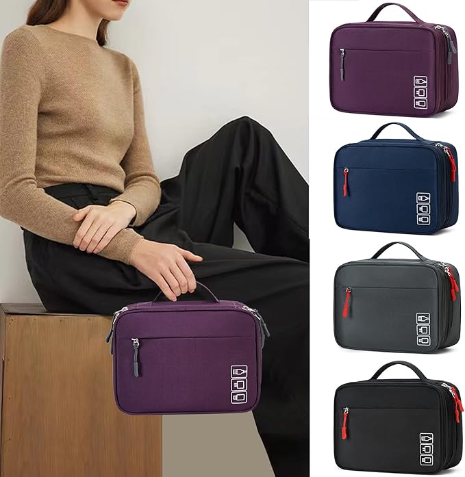 MIRLEWAIY Electronics Cable Organizer Bag, Water-resistant Tech Pouch, Portable Travel Cord Organizer, Electronics Accessories Carrying Case for Charger, Cable, Earphone, SD Cards, Blue