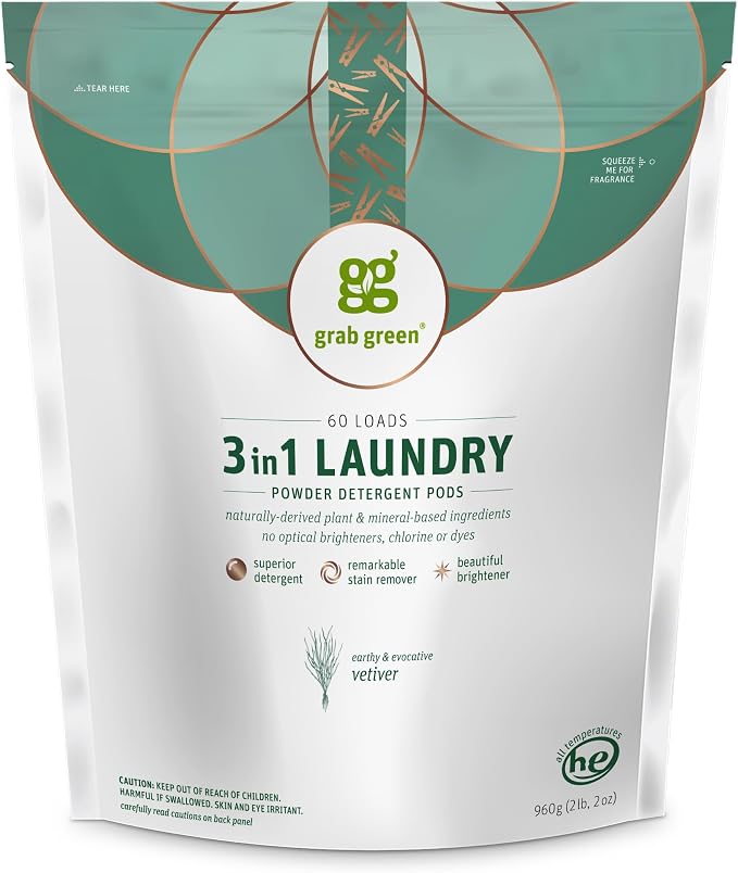 Grab Green 3-in-1 Laundry Detergent Pods, Vetiver Scent, Plant and Mineral Based - Image 2