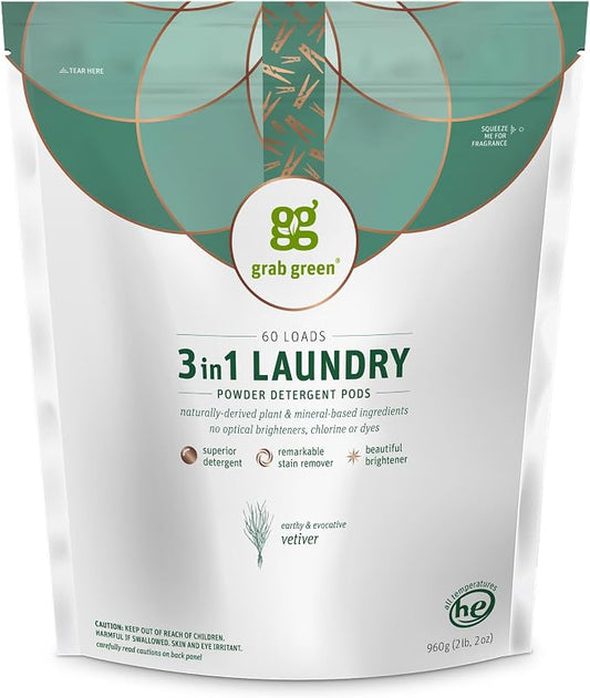 Grab Green 3-in-1 Laundry Detergent Pods, Vetiver Scent, Plant and Mineral Based - Image 2