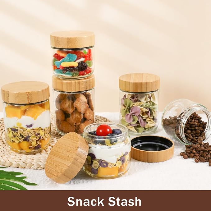 OcePor 4 Pack Glass Jars with Bamboo Lids, Over Night Oats Container with - Image 6
