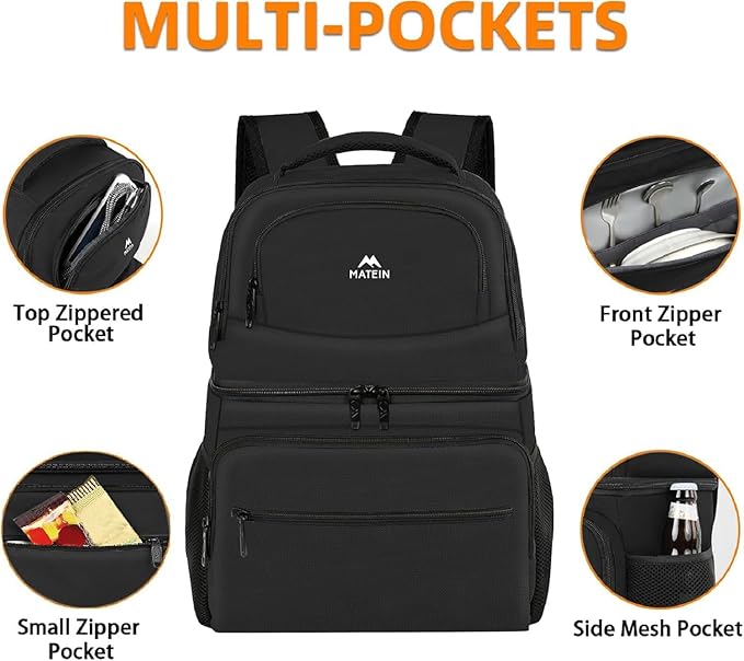 MATEIN Cooler Backpack, 26 Cans Insulated Lunch Backpack for Men Women, Leakproof Double Layer Lunch Cooler Bag Lightweight Soft Lunch Backpack with Cooler Compartment, Beach Camping Hiking Beer Gifts