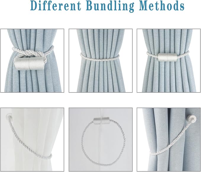 Magnetic Curtain Tiebacks 4 Pack White Curtain Rope Tieback Curtain Holders - Image 4