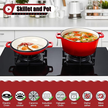 P&P CHEF 5Qt Dutch Oven Pot for Bread Baking, 2 In 1 Round Cast Iron Dutch Oven - Image 3