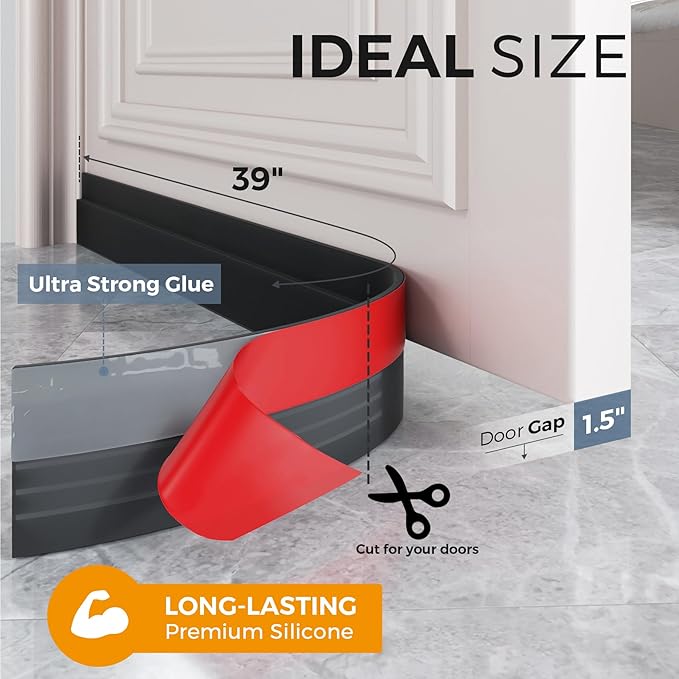 GroTheory 2 Pack Under Door Draft Stopper, Home Improvement, Weather Stripping Door Seal, Bottom of Door Sweep, Garage Window Blocker Noise Dust Insulation Draft Guard, 39" L, Black