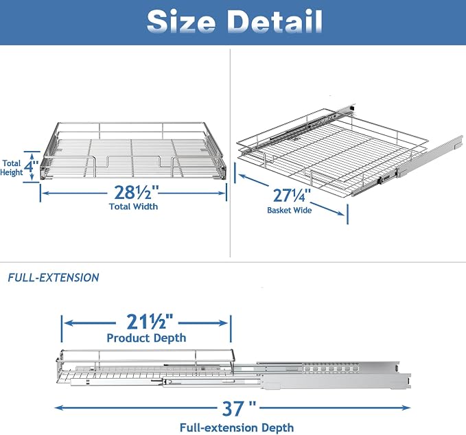 Pull Out Cabinet Organizer 28½" W x 21½" D, Heavy Duty Cabinet Pull Out Shelves - Image 3
