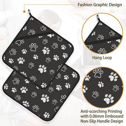Cute Cat Dog Paw Pot Holder Set of 2, Heat Resistant Potholders Oven Hot Pads - Image 4