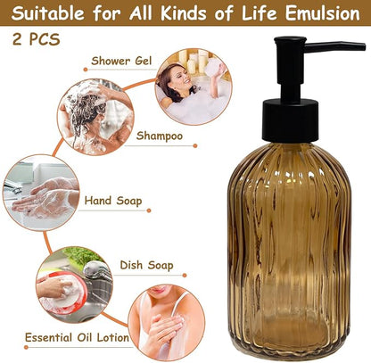 Brown Glass Soap Dispenser Set - Image 4