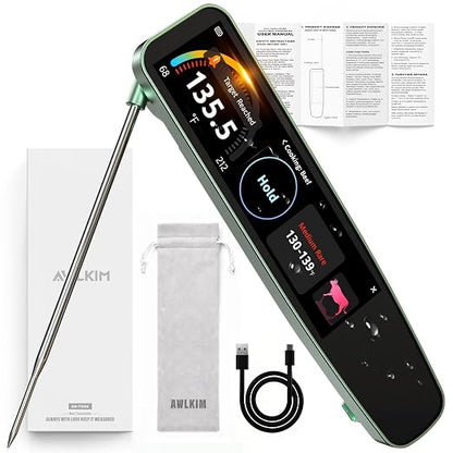 AWLKIM Instant Read Meat Thermometer Digital, 3.8" Touchscreen No App Needed – by AWKLIM