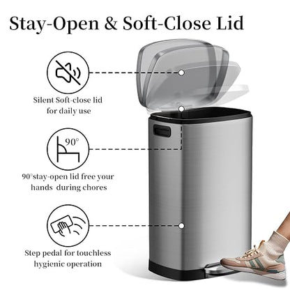 KdbK 13 Gallon Trash Can with Lid, 50L Fingerprint Proof Stainless Steel - Image 4