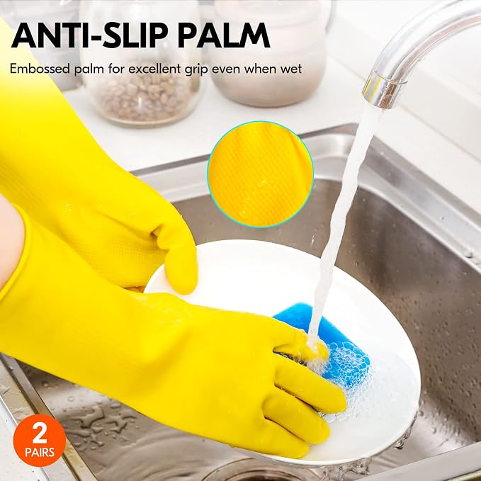 Vgo... 2-Pairs Reusable Household Gloves, Rubber Dishwashing gloves, Extra - Image 5