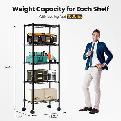 DUMOS 5-Tier Metal Wire Storage Shelves, Adjustable Standing Storage Rack Shelf - Image 3