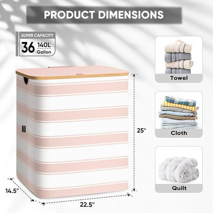 BALEINE Laundry Hamper with Lid, Tall Laundry Baskets with Bamboo Pull Handles - Image 4