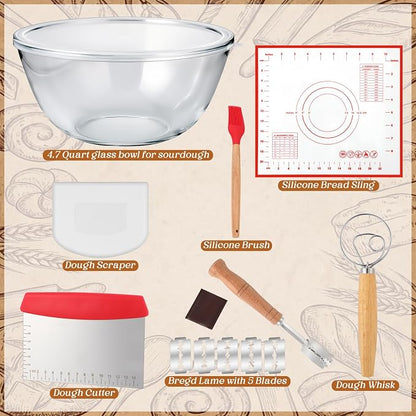 7 Pcs Large Glass Bowl for Sourdough Bread starter 4.7 Quart Glass Mixing Bowl - Image 2