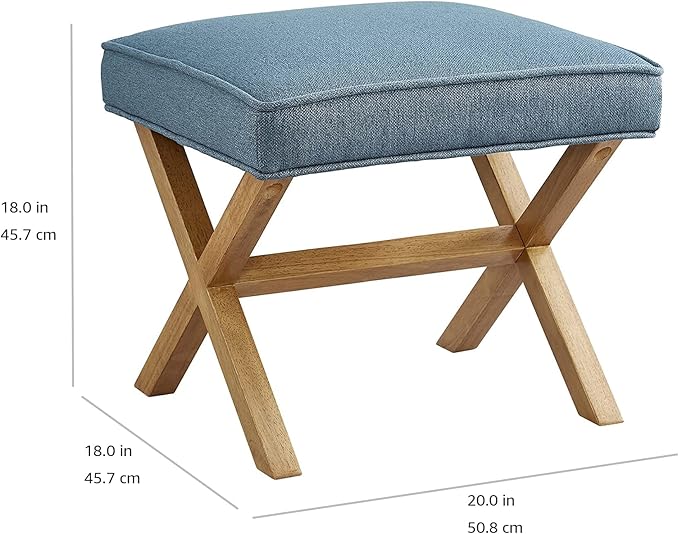 Amazon Basics Small Ottoman Foot Rest, Mid-Century Modern X Square Polyester Foot Stool, Indigo Blue, 20"W x 18"D x 18"H (Previously Rivet Brand)