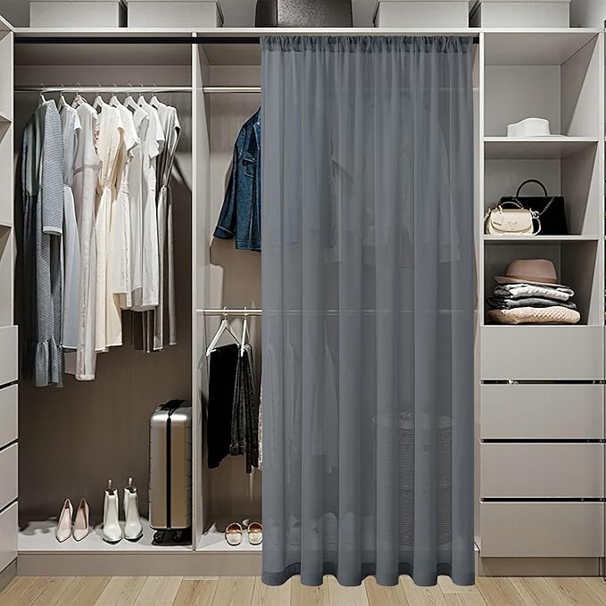 Tollpiz Small Sheer Door Curtain Closet Linen Textured Curtain Sheers Doorway Light Filtering Voile French Door Rod Pocket Curtains Patio Glass Door, 25 x 40 inches Long, Dark Grey, Set of 1 Panel